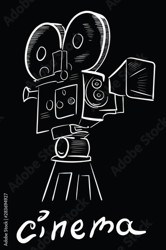 Old camera and cinema word