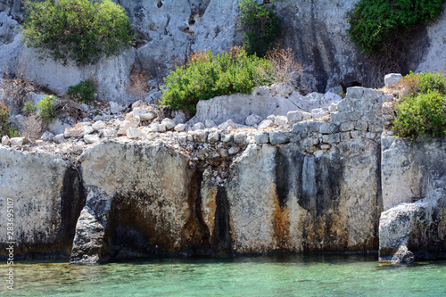 The ruins of an ancient Lycian city on the shores of the Mediterranean Sea in Turkey