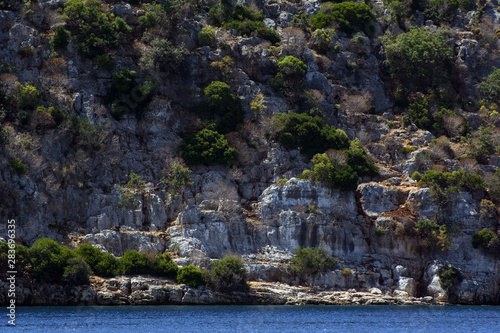 The ruins of an ancient Lycian city on the shores of the Mediterranean Sea in Turkey