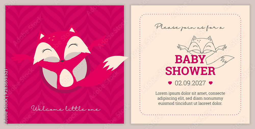 Vector template baby shower invitation card with animal cartoon little ...