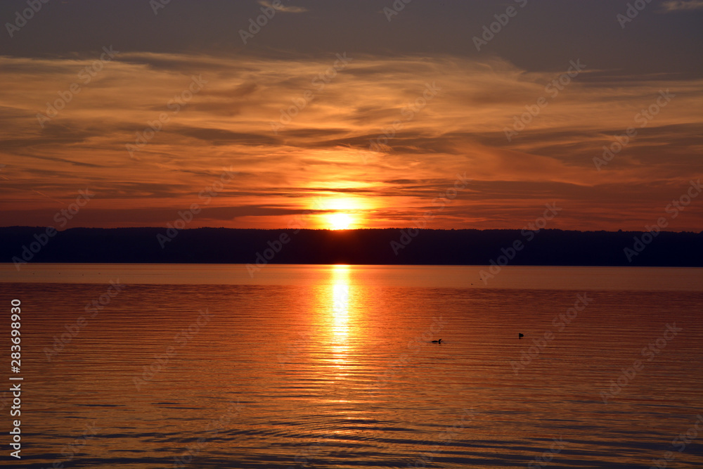 sunset, nature, see, lake, 