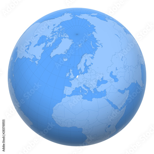 Netherlands on the globe. Earth centered at the location of The Kingdom of the Netherlands. Map of the Netherlands. Includes layer with capital cities.