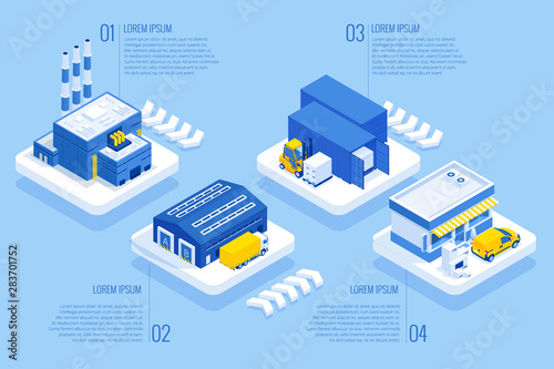 Isometric Logistics and Delivery. Delivery of goods from the manufacturer to the store.