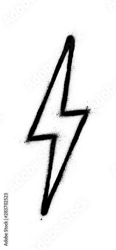 graffiti lightning symbol sprayed in skinny line black over white