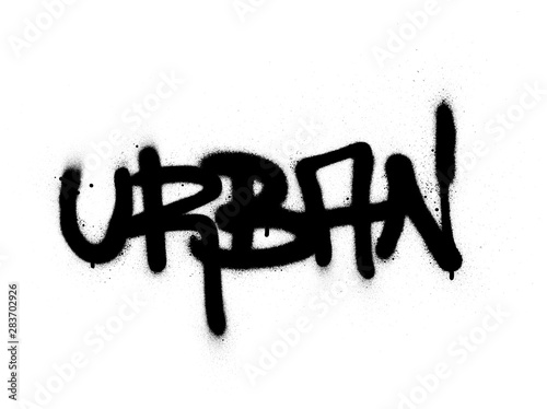 graffiti urban word sprayed in black over white