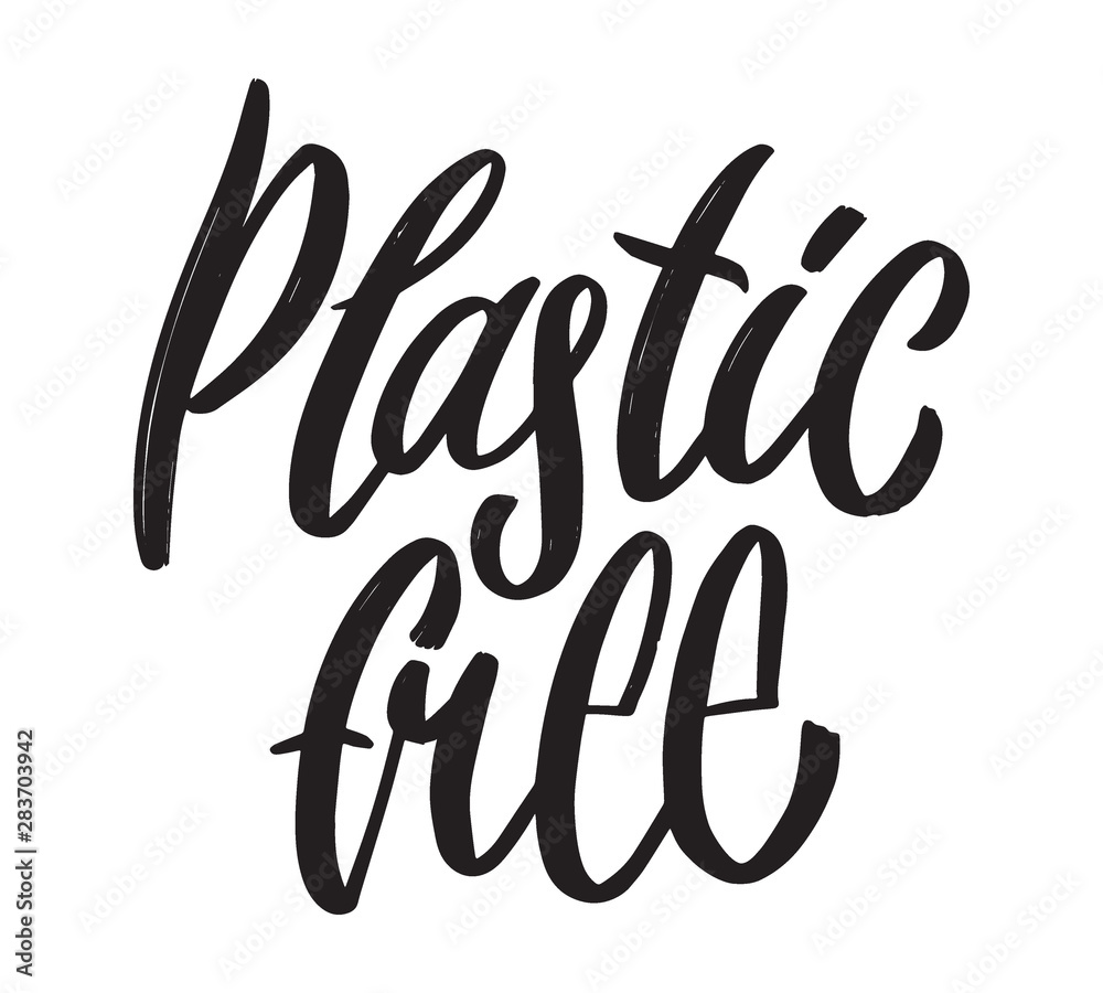 Zero waste hand written lettering word. Plastic free design on white background