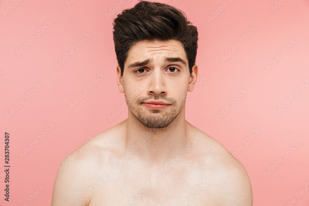 Beauty portrait of a handsome shirtless brunette man Beauty portrait of a handsome shirtless brunette man