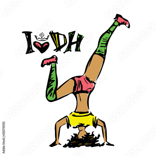 Dancehall girl, hand drawn,female character dancing,isolated on white background,