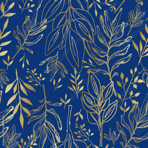 Seamless floral pattern with leaves. Botanical background