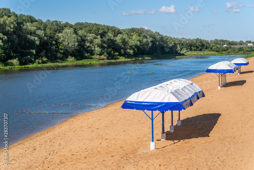 A deserted river beach. Photo taken on the Ural River, in the city of Orenburg
