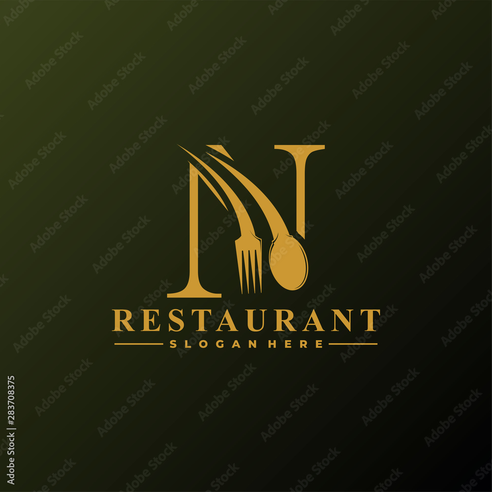 Initial Letter N Logo with Spoon And Fork for Restaurant logo Template. Editable file EPS10. Initial Letter N Logo with Spoon And Fork for Restaurant logo Template. Editable file EPS10.