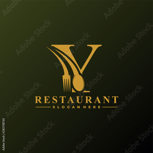 Initial Letter Y Logo with Spoon And Fork for Restaurant logo Template. Editable file EPS10.