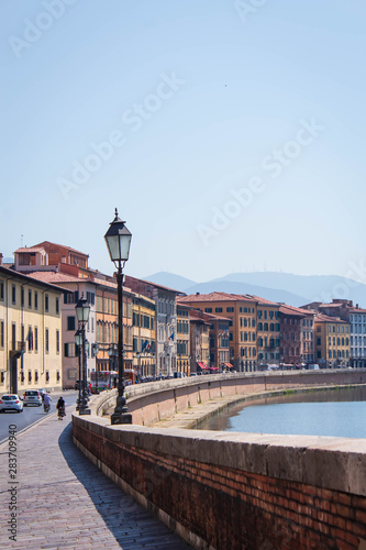Pisa, Italy, evening landscape with river