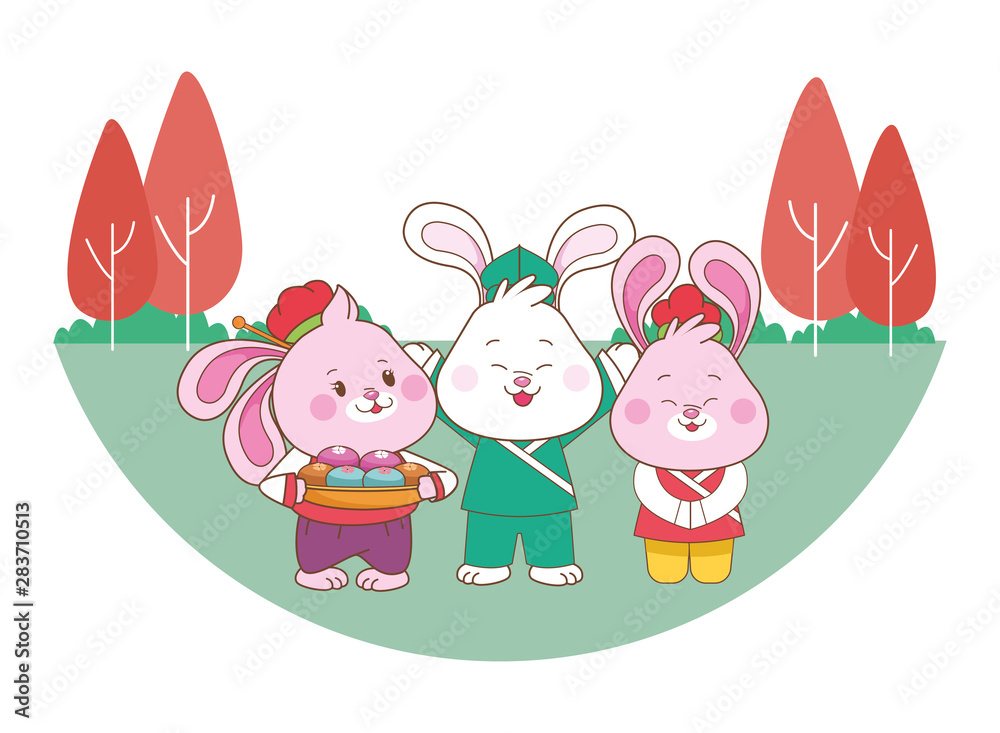 Rabbits celebrating mid autumn festival cartoons Rabbits celebrating mid autumn festival cartoons