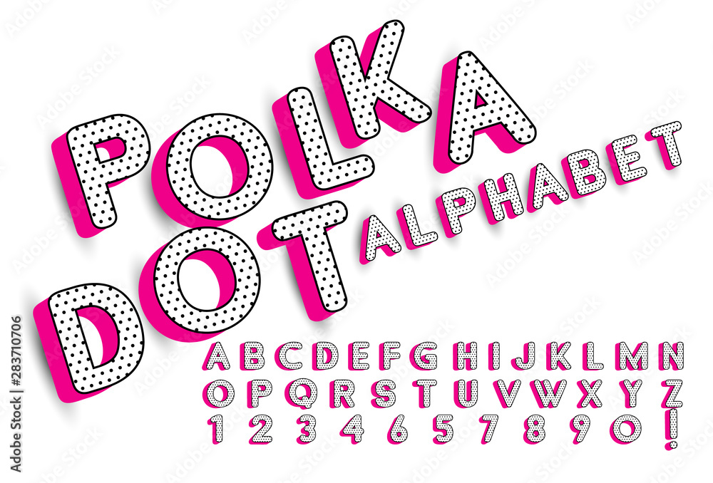 Cute polka dots 3D english alphabet letters set. Vector LOL doll surprise  style. Happy birthday alphabet with hot pink shadow Stock Vector | Adobe  Stock