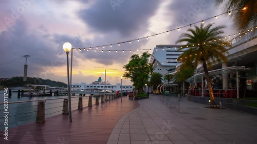 sunset illumination singapore city sentosa island famous mall bay panorama 4k timelapse photo