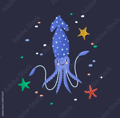 Joyful squid isolated on dark background