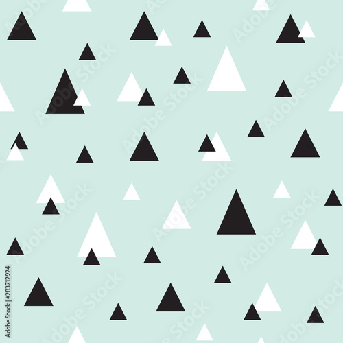 Free Download Seamless geometric pattern with a triangle. White and black triangles of different sizes scattered on a neo-mint background. A modern design ready for printing or for a website. Neo mint illustration. - GFXLoad
