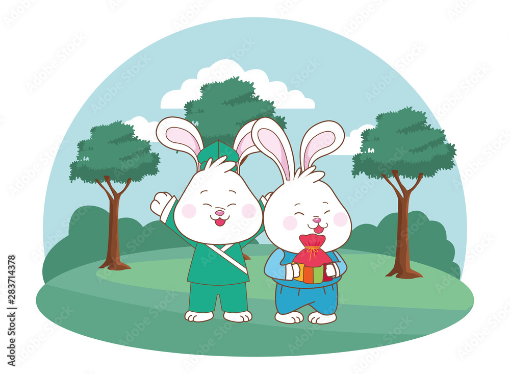 Rabbits in mid autumn festival cartoons