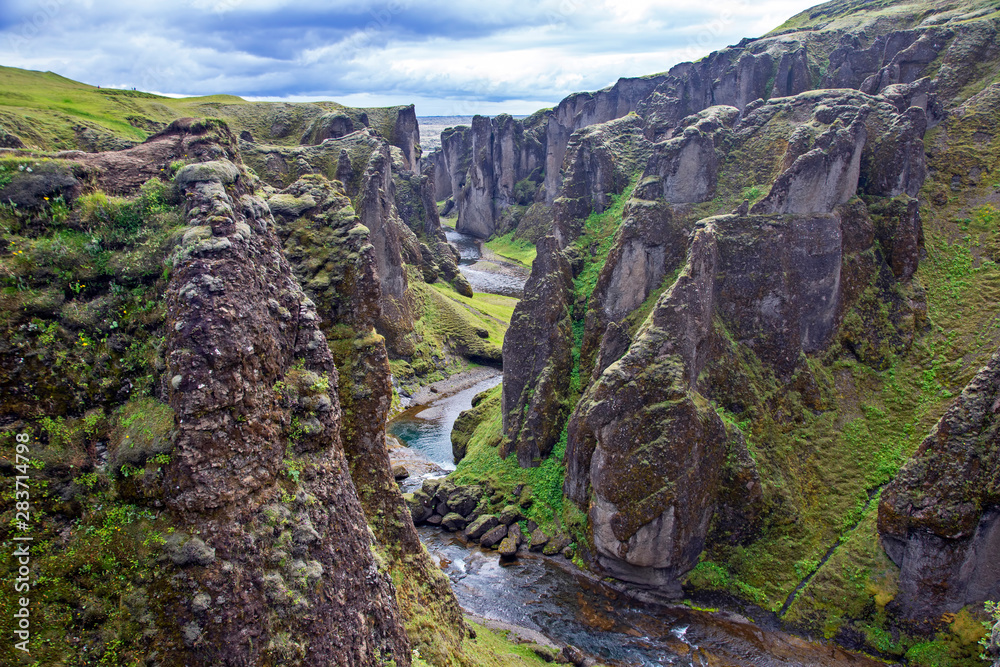 Scenic fjadrargljufur canyon in Iceland