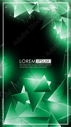 vertical triangle background. Abstract composition of 3D triangles. Modern geometric green insulated black background