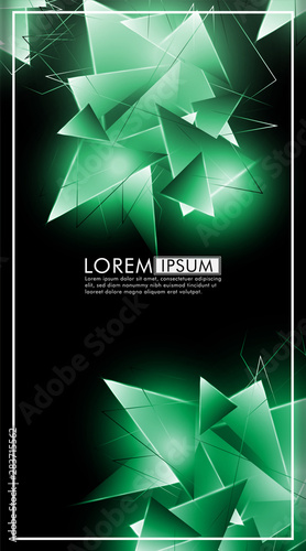 vertical triangle background. Abstract composition of 3D triangles. Modern geometric green insulated black background