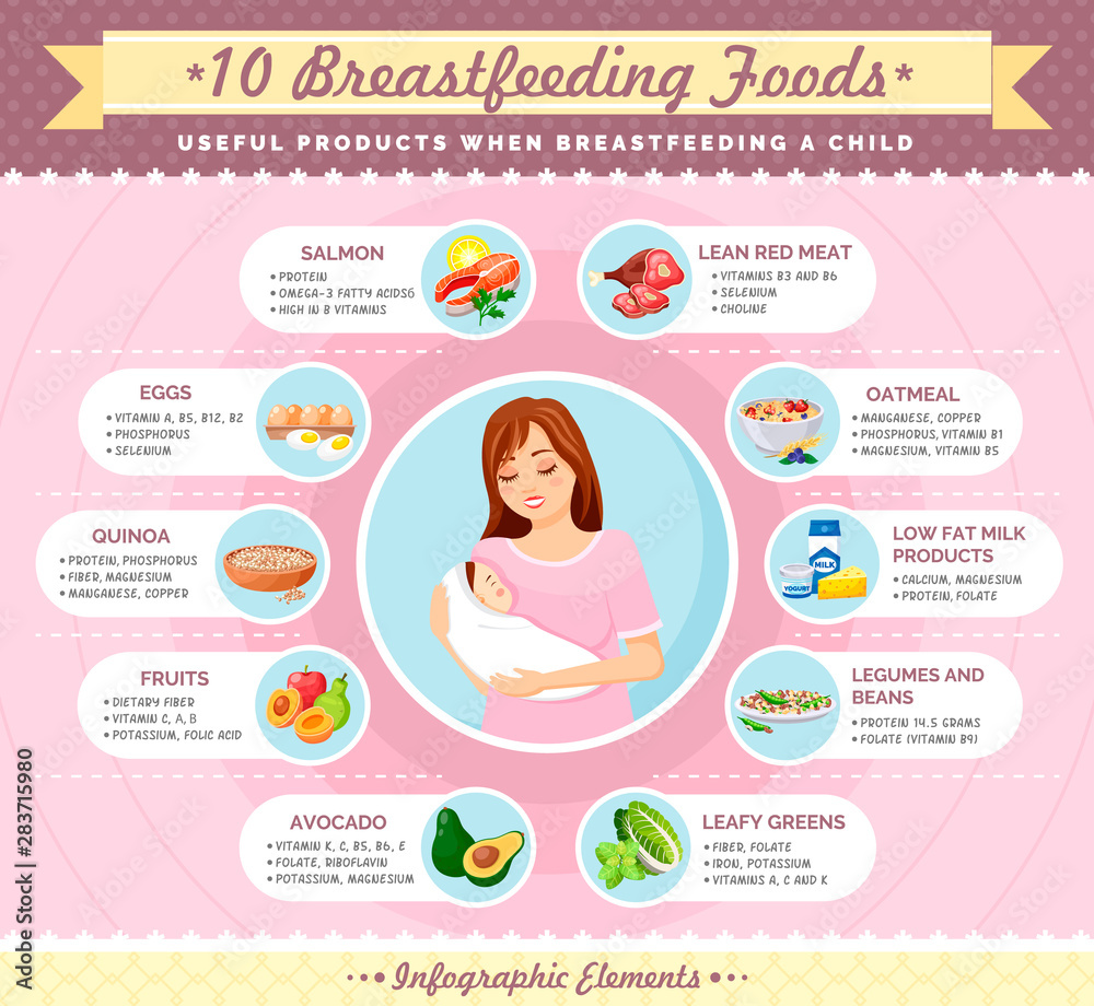 Ingredients to get milk vector, breastfeeding mother. Avocado and