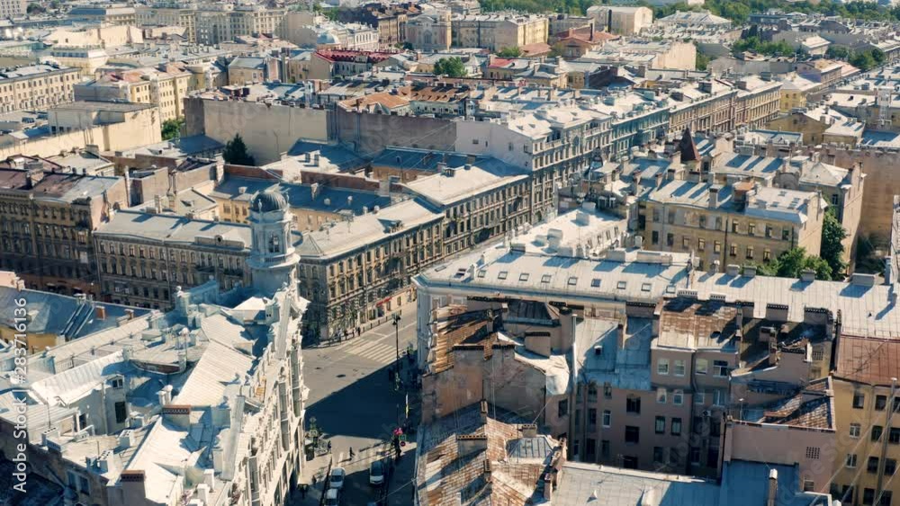 Flying above roofs of St. Petersburg, Russia Flying above roofs of St. Petersburg, Russia