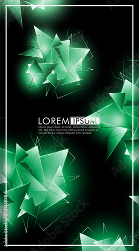 vertical triangle background. Abstract composition of 3D triangles. Modern geometric green insulated black background