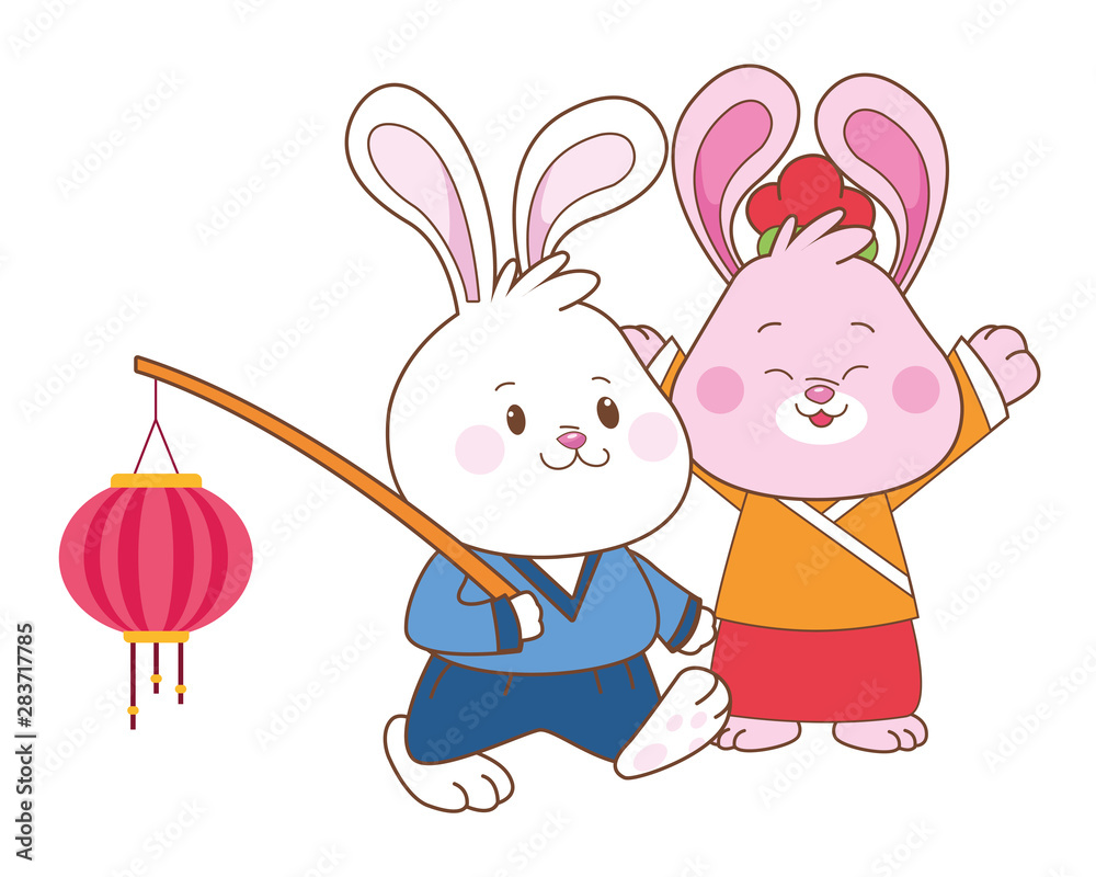 Rabbits celebrating mid autumn festival cartoons Rabbits celebrating mid autumn festival cartoons