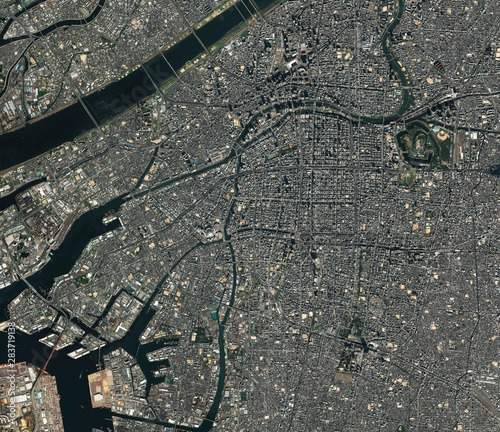 Fotografia High resolution Satellite image of Osaka, Japan (Isolated imagery of Japan