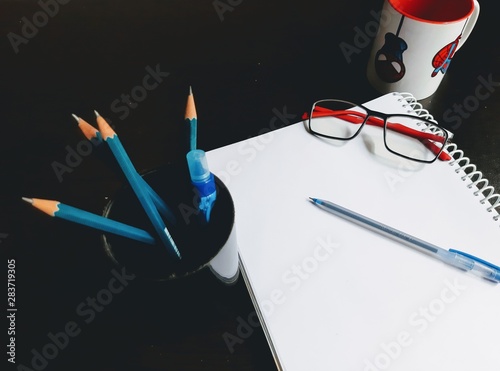 study table with coffee mug
