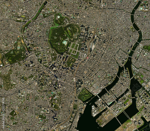 Fototapeta Naklejka Na Ścianę i Meble -  High resolution Satellite image of Tokyo, Japan (Isolated imagery of Japan. Elements of this image furnished by NASA)