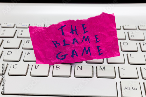 Word writing text The Blame Game. Business concept for A situation when people attempt to blame one another. photo