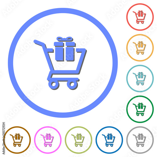 Gift shopping icons with shadows and outlines