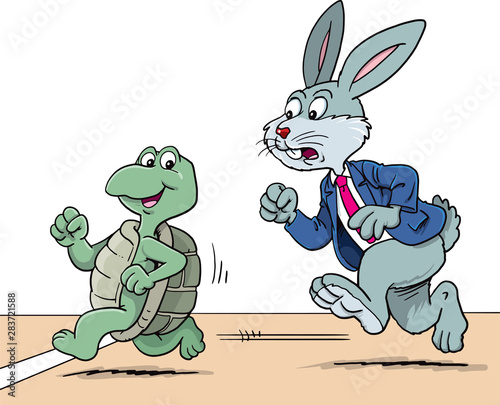 Rabbit businessman and Turtle