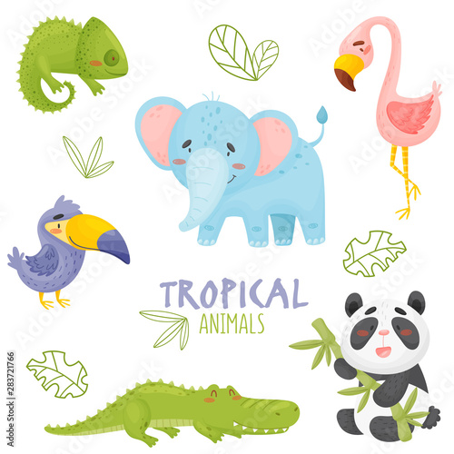 Set of cute cartoon tropical animals in jungle © EnyaLis