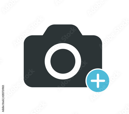Add photo icon. Camera with plus icon