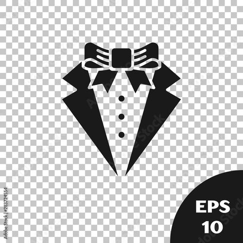 Black Suit icon isolated on transparent background. Tuxedo. Wedding suits with necktie. Vector Illustration