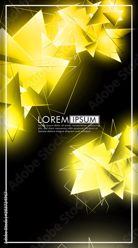 vertical triangle background. Abstract composition of 3D triangles. Modern geometric yellow insulated black background