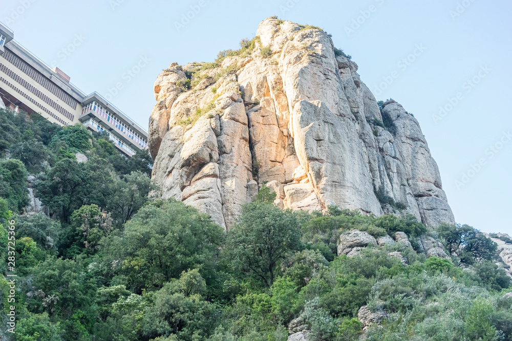Sanctuary of Our Lady of Montserrat, place of worship on top of the mountain. Montserrat is a rock massif traditionally considered the most important and significant mountain in Catalonia, Spain