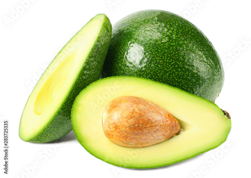 fresh avocado with slices isolated a on white background