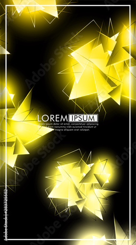 vertical triangle background. Abstract composition of 3D triangles. Modern geometric yellow insulated black background