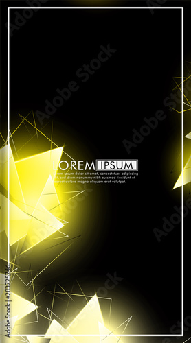 vertical triangle background. Abstract composition of 3D triangles. Modern geometric yellow insulated black background