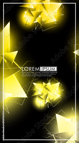 vertical triangle background. Abstract composition of 3D triangles. Modern geometric yellow insulated black background
