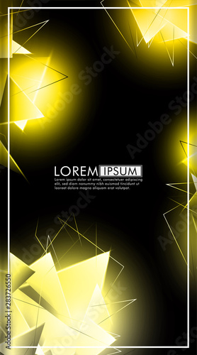 vertical triangle background. Abstract composition of 3D triangles. Modern geometric yellow insulated black background