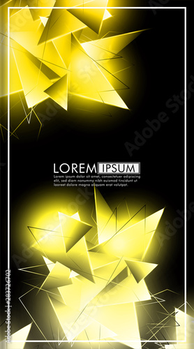 vertical triangle background. Abstract composition of 3D triangles. Modern geometric yellow insulated black background