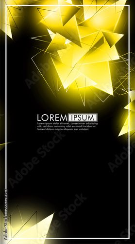 vertical triangle background. Abstract composition of 3D triangles. Modern geometric yellow insulated black background