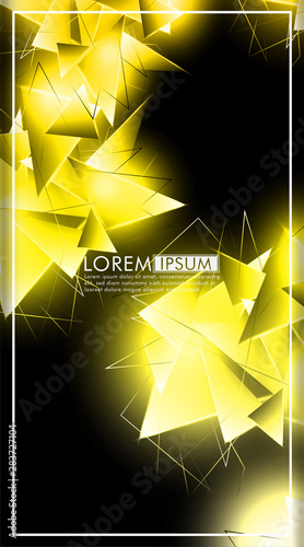 vertical triangle background. Abstract composition of 3D triangles. Modern geometric yellow insulated black background