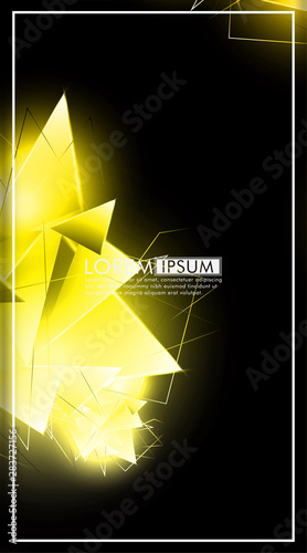 vertical triangle background. Abstract composition of 3D triangles. Modern geometric yellow insulated black background
